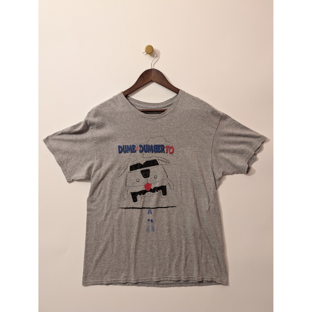 Universal Studios Dumb and Dumber To Mens L Gray Excellent Mutt Cutts Movie Tee